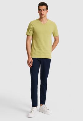 Erkek Regular Fit V Yaka Yeşil Basic Tişört - 50326944023