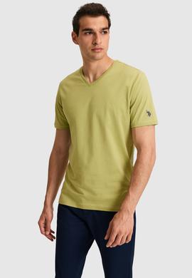 Erkek Regular Fit V Yaka Yeşil Basic Tişört - 50326944023