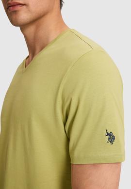 Erkek Regular Fit V Yaka Yeşil Basic Tişört - 50326944023