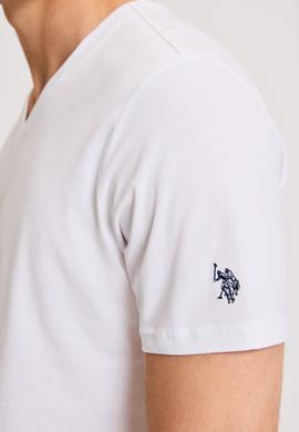 Erkek Regular Fit V Yaka Beyaz Basic Tişört - 50326944022