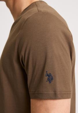 Erkek Regular Fit V Yaka Kahverengi Basic Tişört - 50326944133