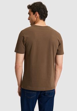 Erkek Regular Fit V Yaka Kahverengi Basic Tişört - 50326944133