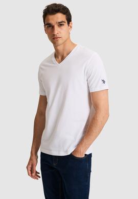 Erkek Regular Fit V Yaka Beyaz Basic Tişört - 50326944022