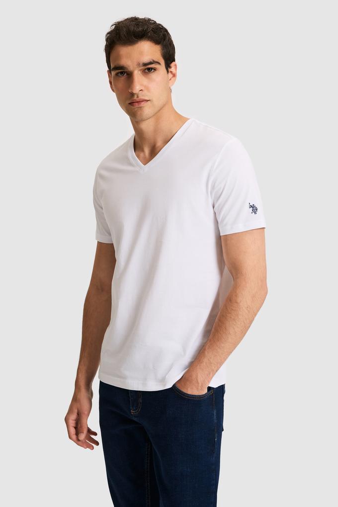 Erkek Regular Fit V Yaka Beyaz Basic Tişört