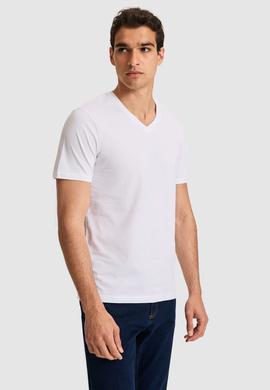 Erkek Regular Fit V Yaka Beyaz Basic Tişört - 50326944022