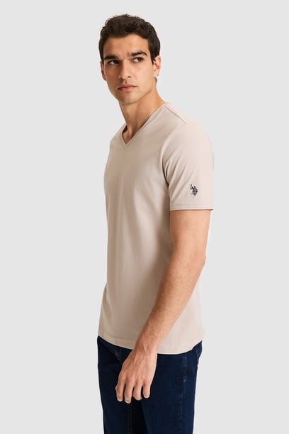 Erkek Regular Fit V Yaka Taş Basic Tişört
