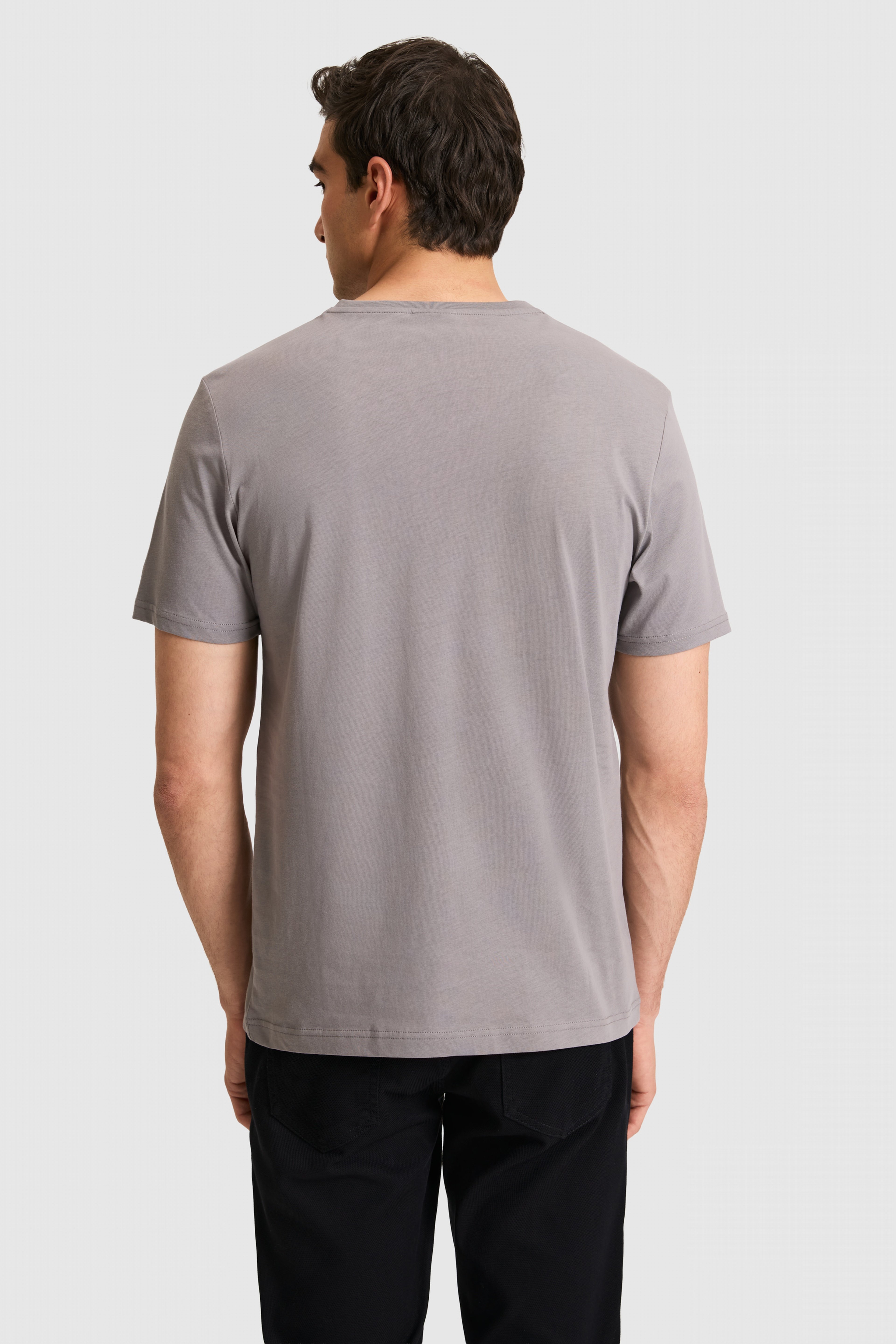Erkek Regular Fit V Yaka Gri Basic Tişört - Image 5