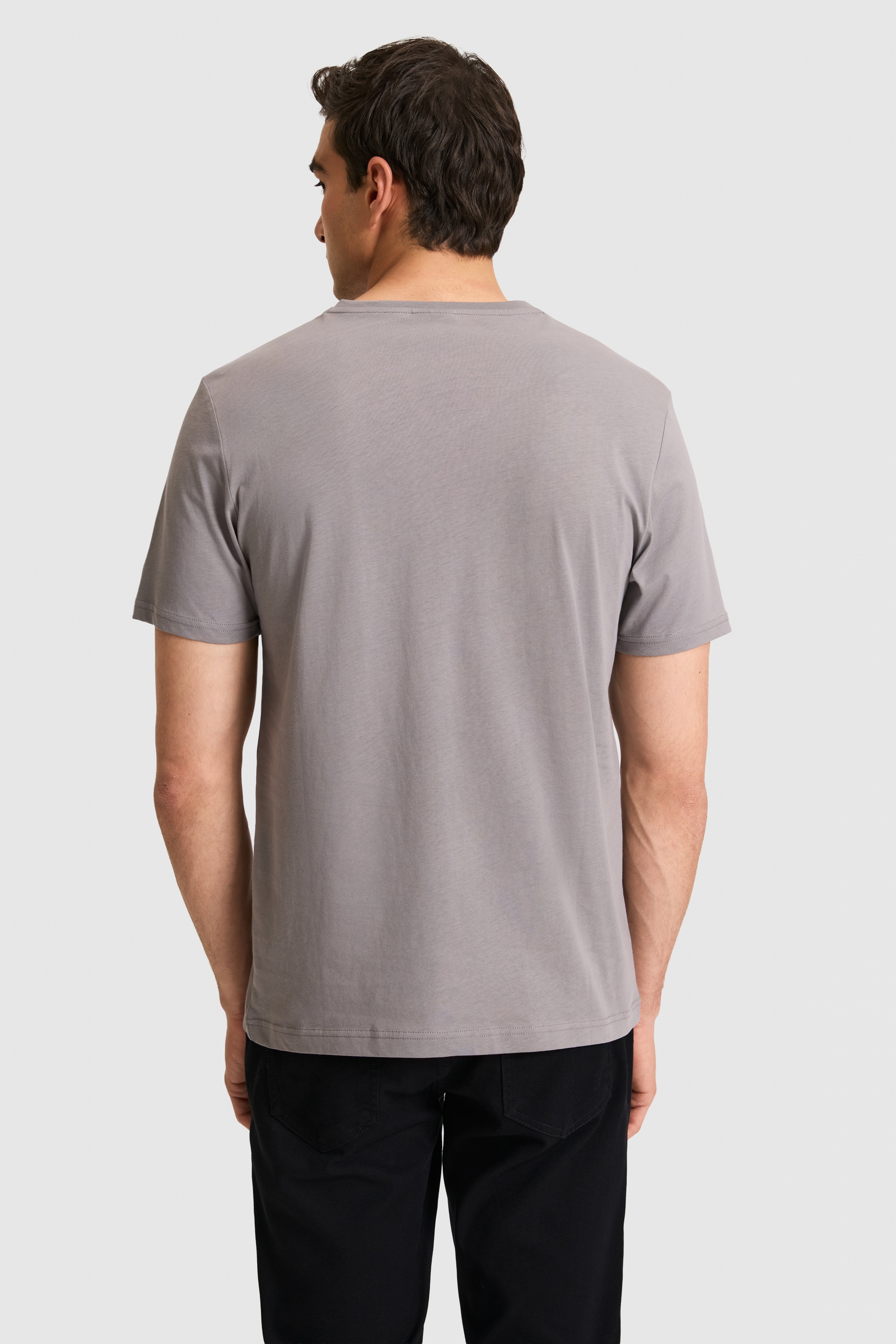 Erkek Regular Fit V Yaka Gri Basic Tişört