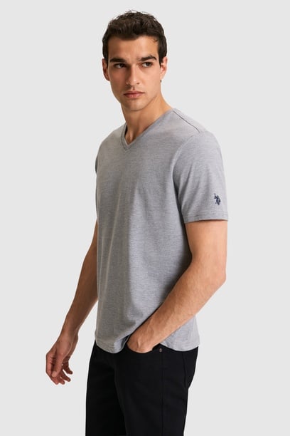 Erkek Regular Fit V Yaka Taş Basic Tişört