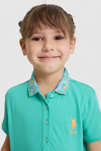 Kız Çocuk Mint Polo Yaka Basic Tişört