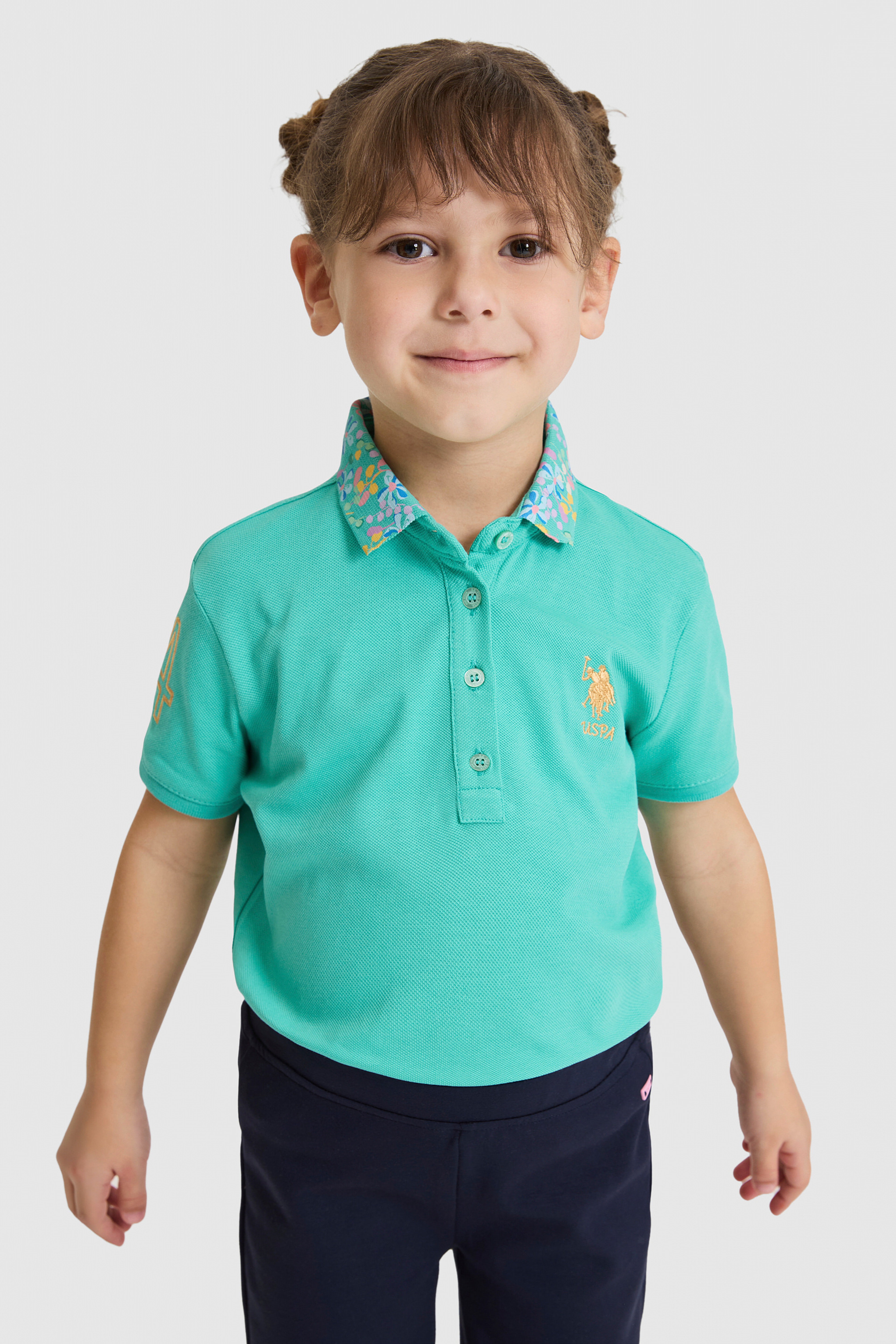 Kız Çocuk Mint Polo Yaka Basic Tişört - Image 1