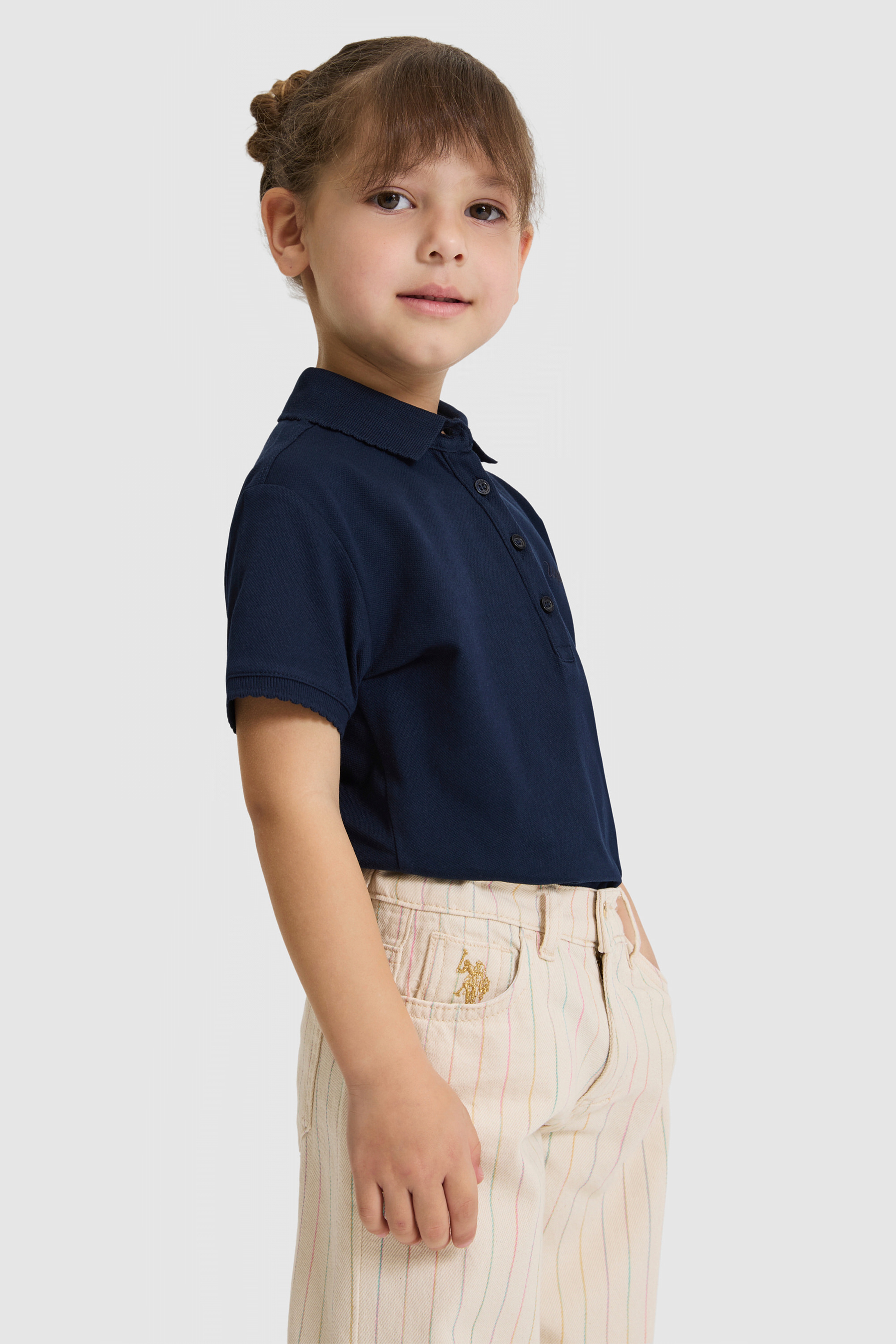 Kız Çocuk Polo Yaka Lacivert Basic Tişört - Image 3