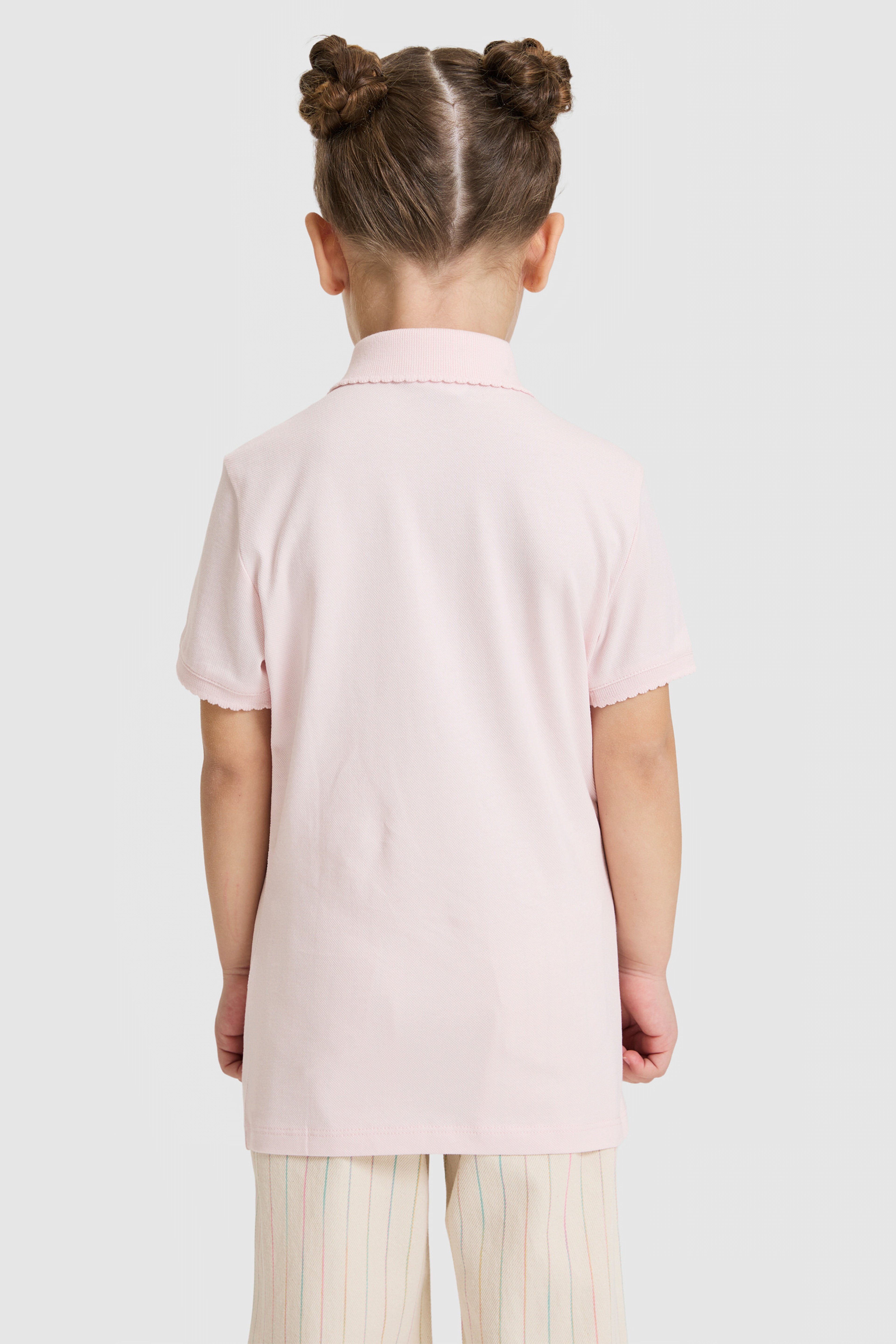Kız Çocuk Polo Yaka Açık Pembe Basic Tişört