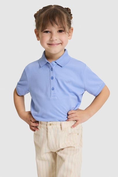 Kız Çocuk Polo Yaka Mor Basic Tişört