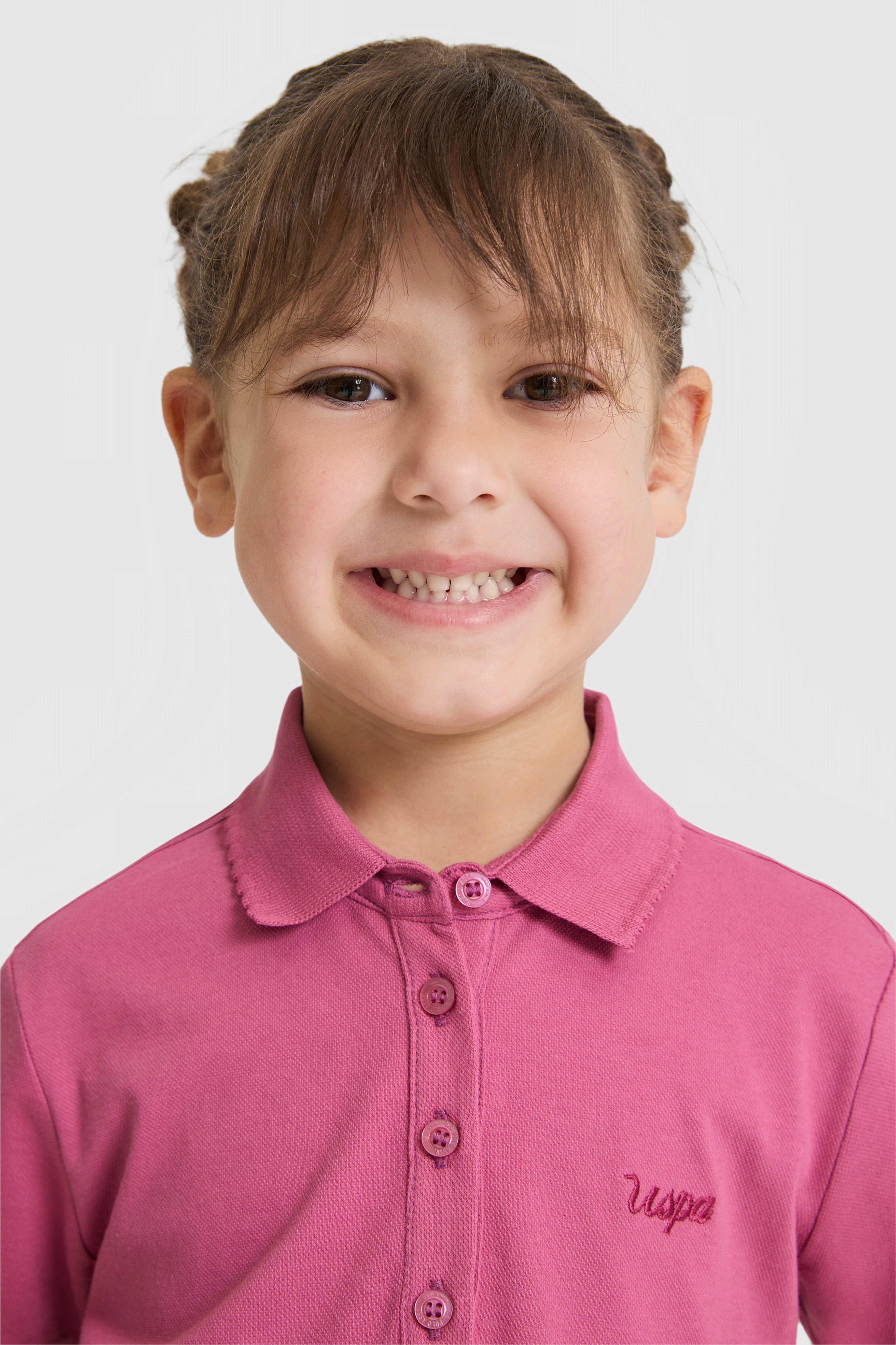 Kız Çocuk Polo Yaka Fuşya Basic Tişört - Image 3