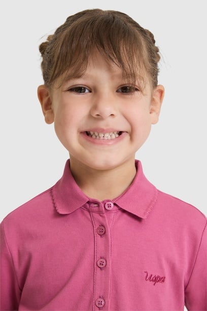 Kız Çocuk Polo Yaka Fuşya Basic Tişört