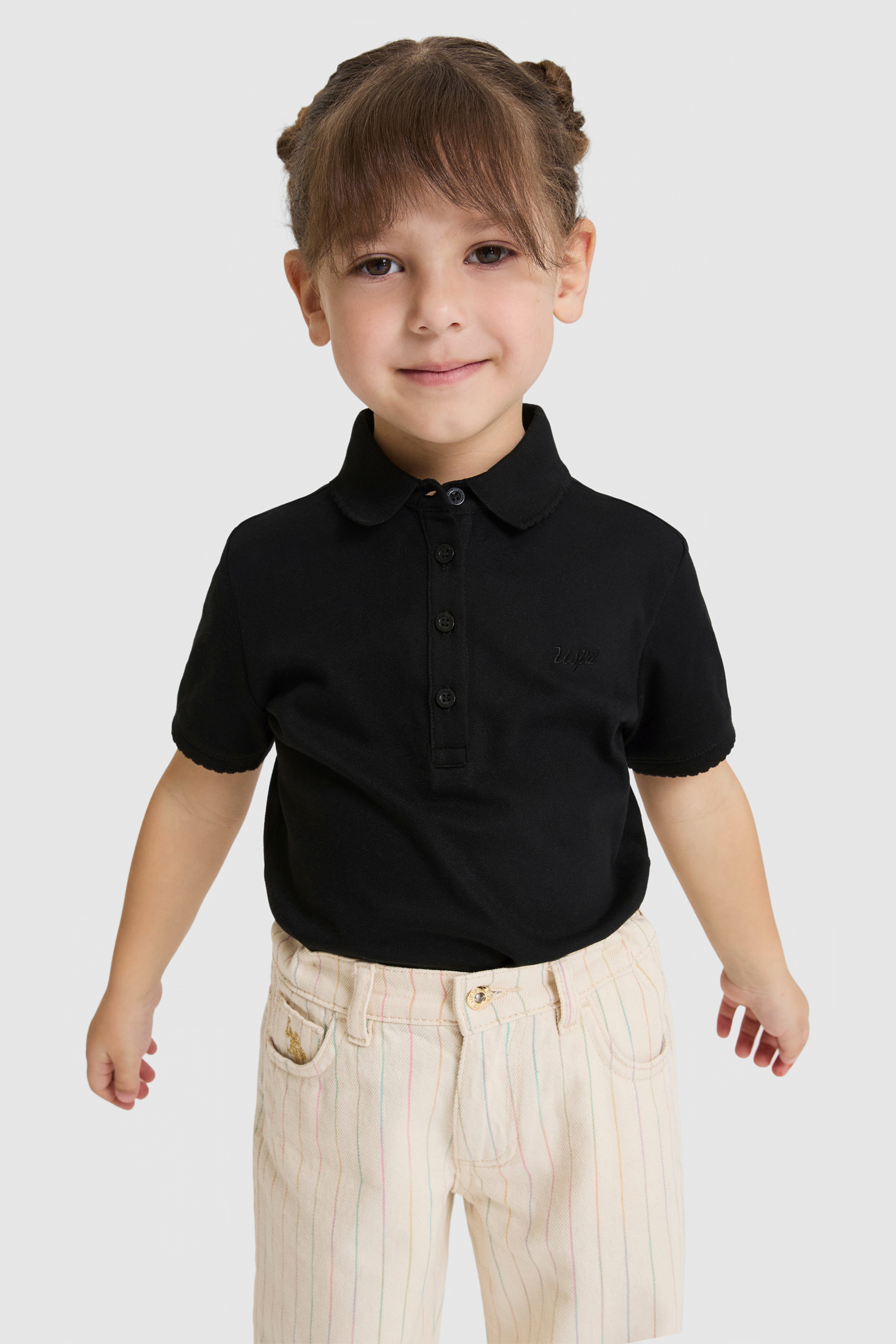 Kız Çocuk Polo Yaka Siyah Basic Tişört - Image 3