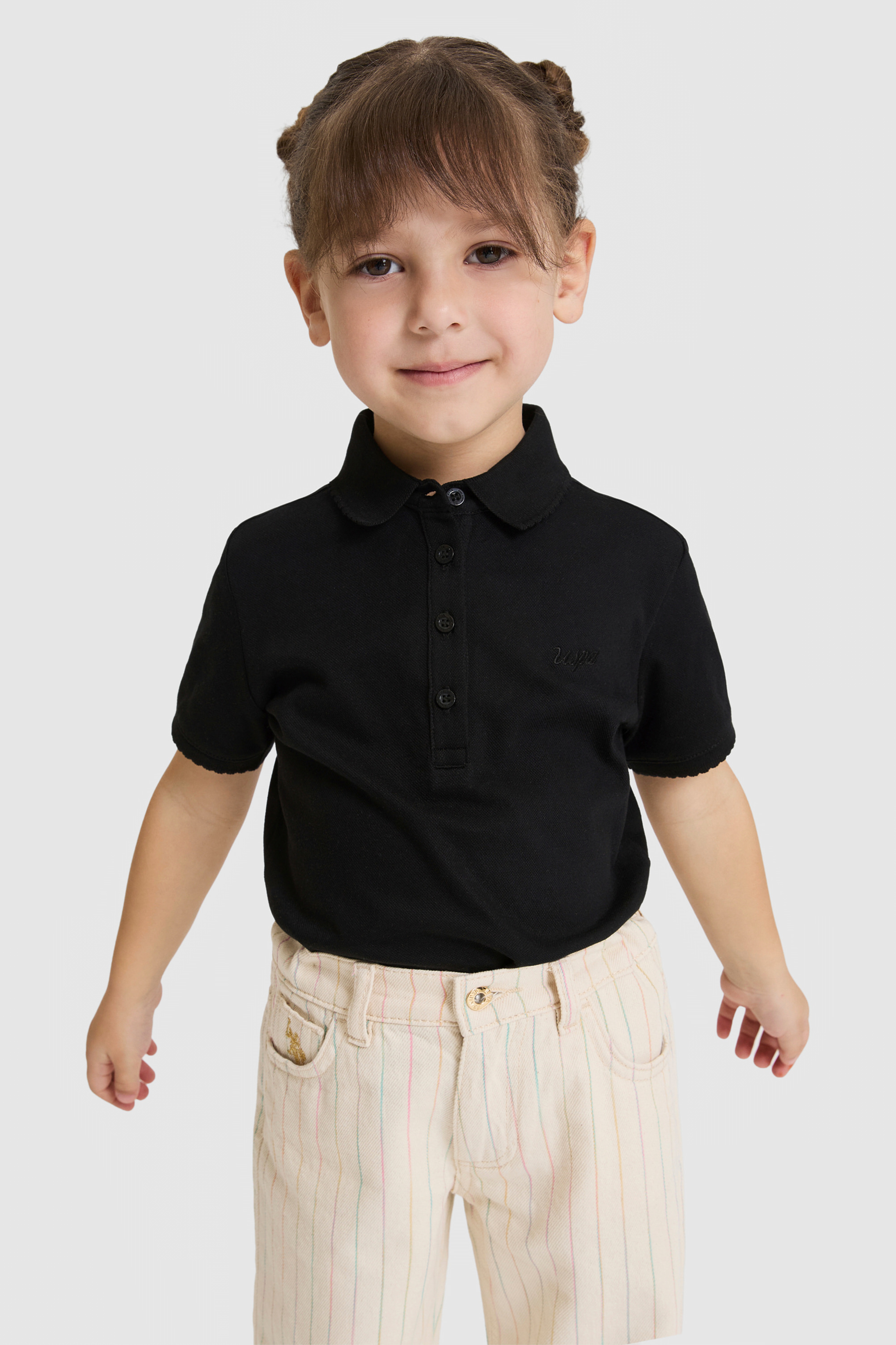 Kız Çocuk Polo Yaka Siyah Basic Tişört