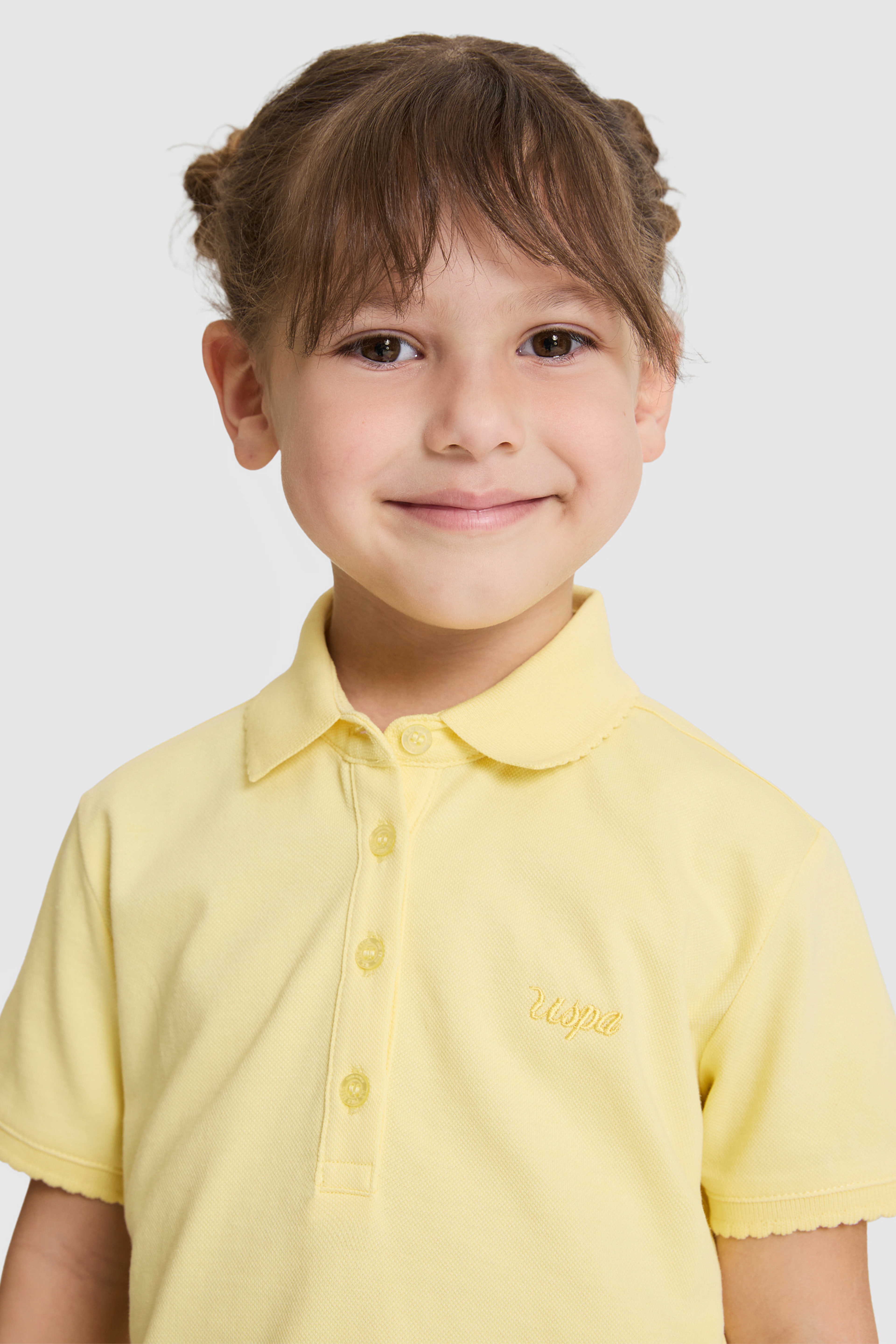 Kız Çocuk Polo Yaka Açık Sarı Basic Tişört - Image 2