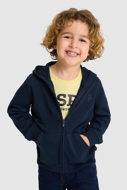 Erkek Çocuk Lacivert Kapüşonlu İnce Fermuarlı Basic Sweatshirt