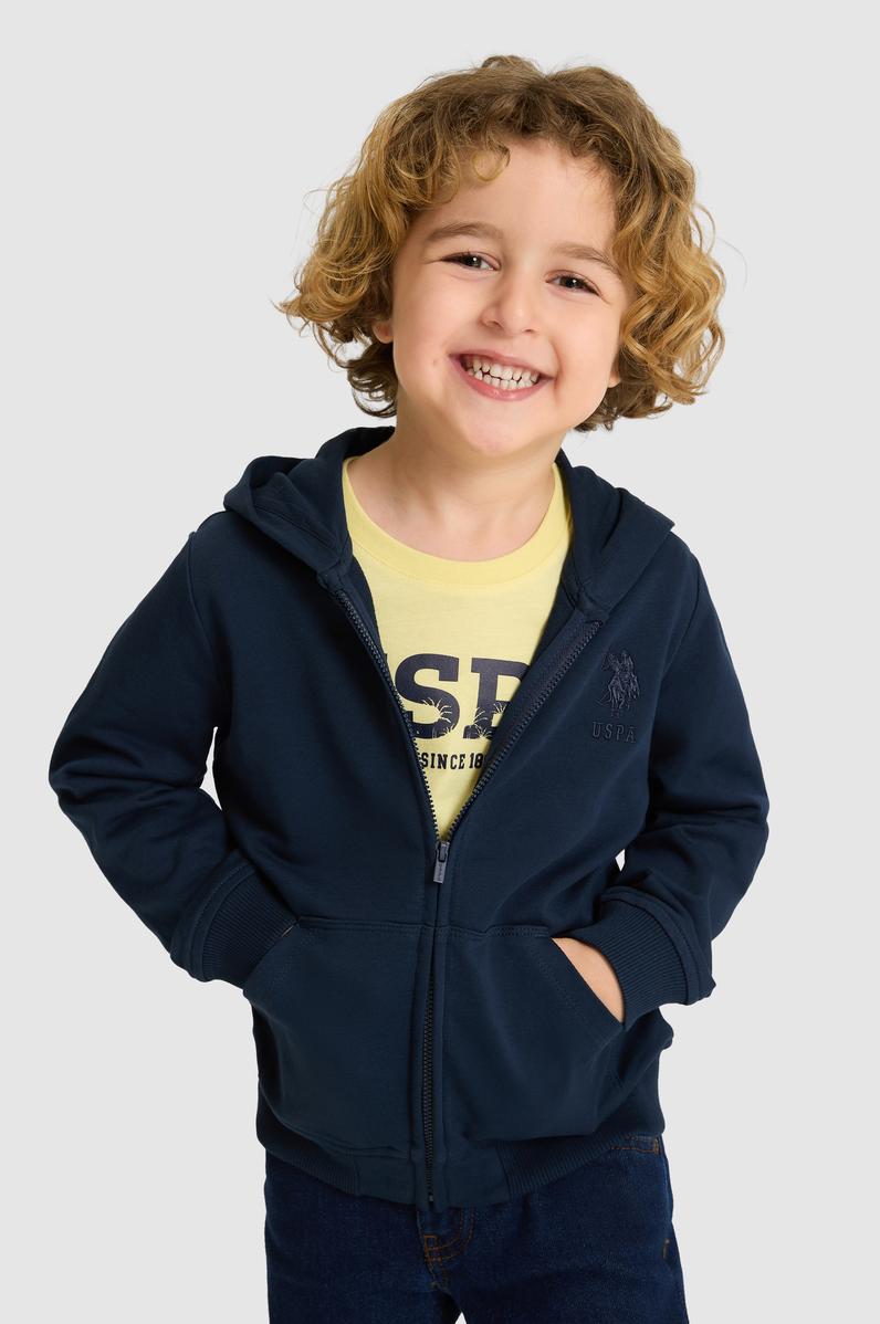 Erkek Çocuk Lacivert Kapüşonlu İnce Fermuarlı Basic Sweatshirt