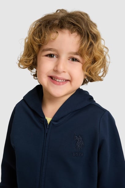 Erkek Çocuk Lacivert Kapüşonlu İnce Fermuarlı Basic Sweatshirt
