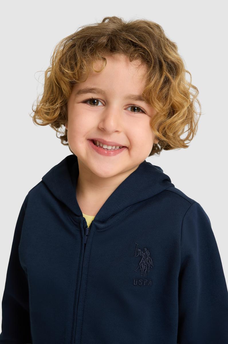 Erkek Çocuk Lacivert Kapüşonlu İnce Fermuarlı Basic Sweatshirt