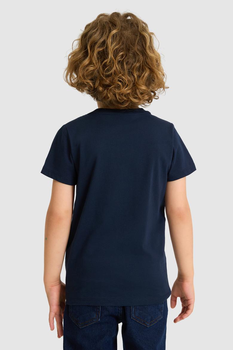 Erkek Çocuk Lacivert Bisiklet Yaka Basic Tişört - 50325556034