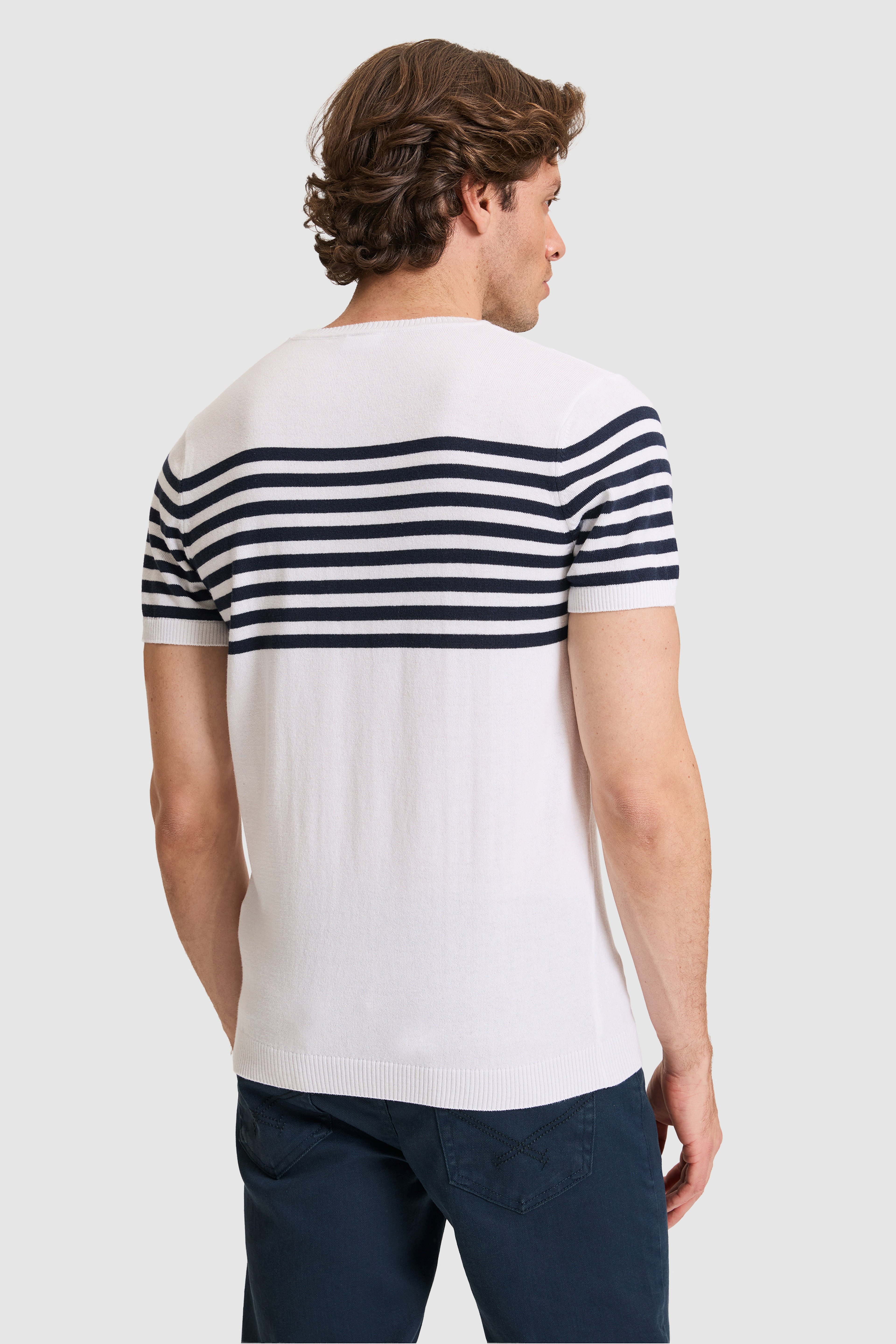 Erkek Slim Fit Bisiklet Yaka Beyaz Triko Tişört - Image 5