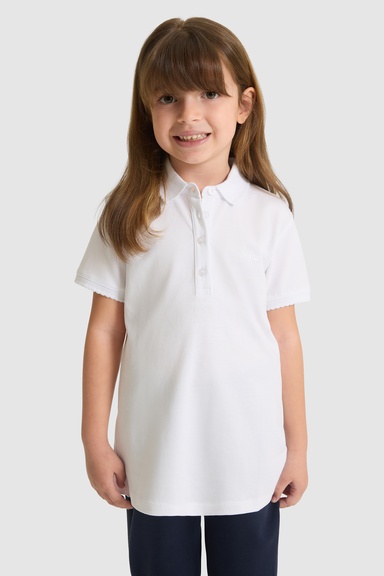 Kız Çocuk Polo Yaka Beyaz Basic Tişört