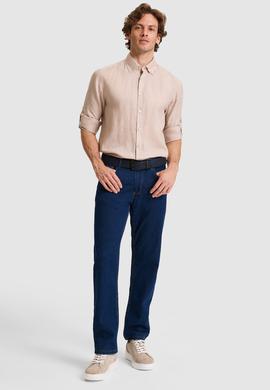 Erkek Regular Fit Taş Uzun Kollu Keten Gömlek - 50319065109