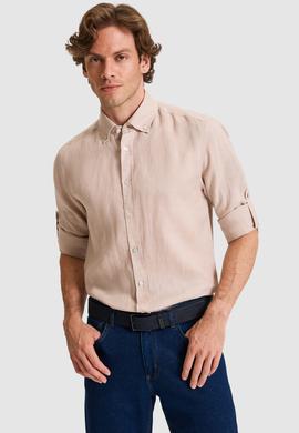 Erkek Regular Fit Taş Uzun Kollu Keten Gömlek - 50319065109