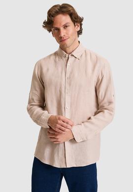 Erkek Regular Fit Taş Uzun Kollu Keten Gömlek - 50319065109