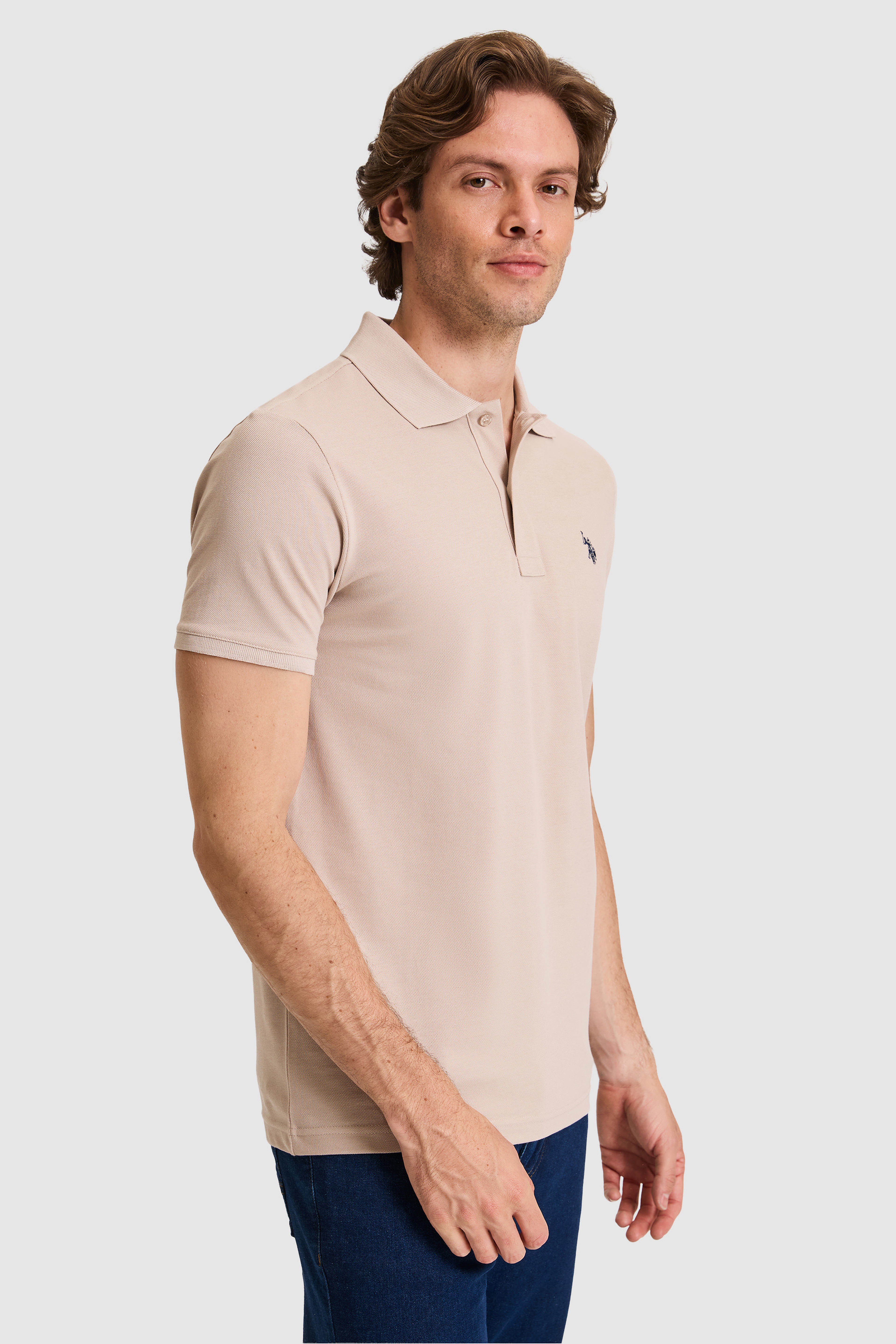 Erkek Slim Fit Polo Yaka Taş Basic Tişört - Image 3