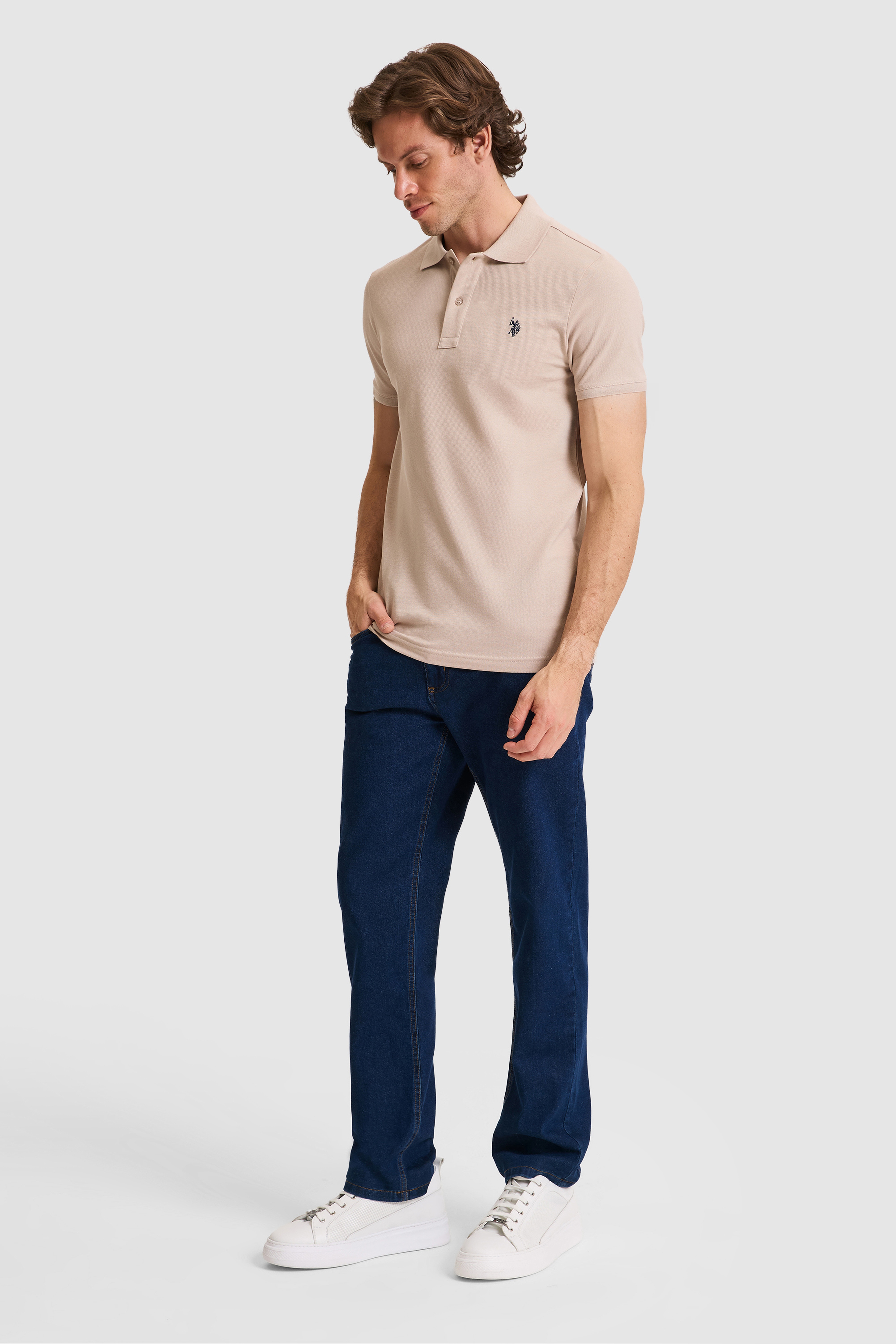Erkek Slim Fit Polo Yaka Taş Basic Tişört - Image 4