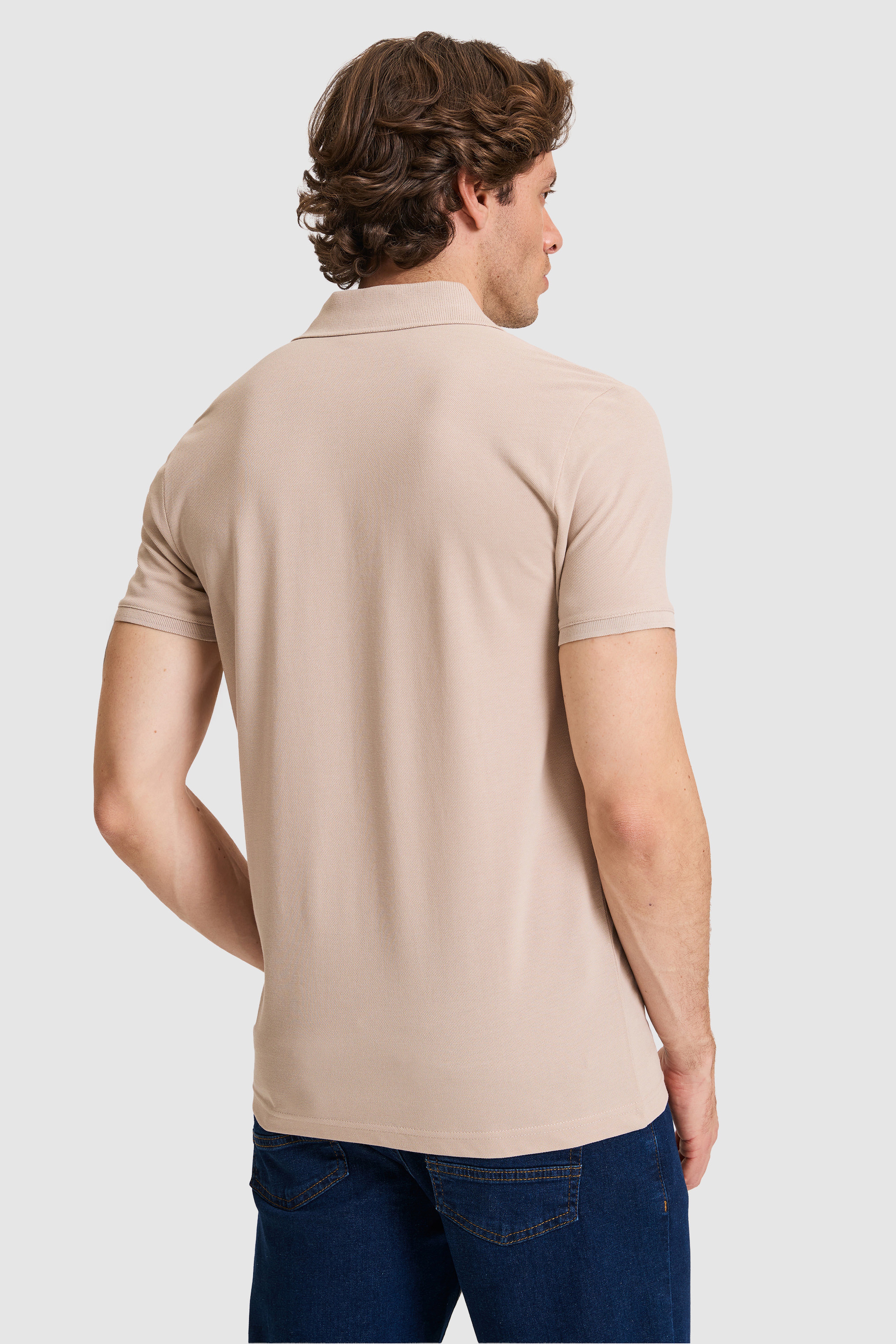 Erkek Slim Fit Polo Yaka Taş Basic Tişört