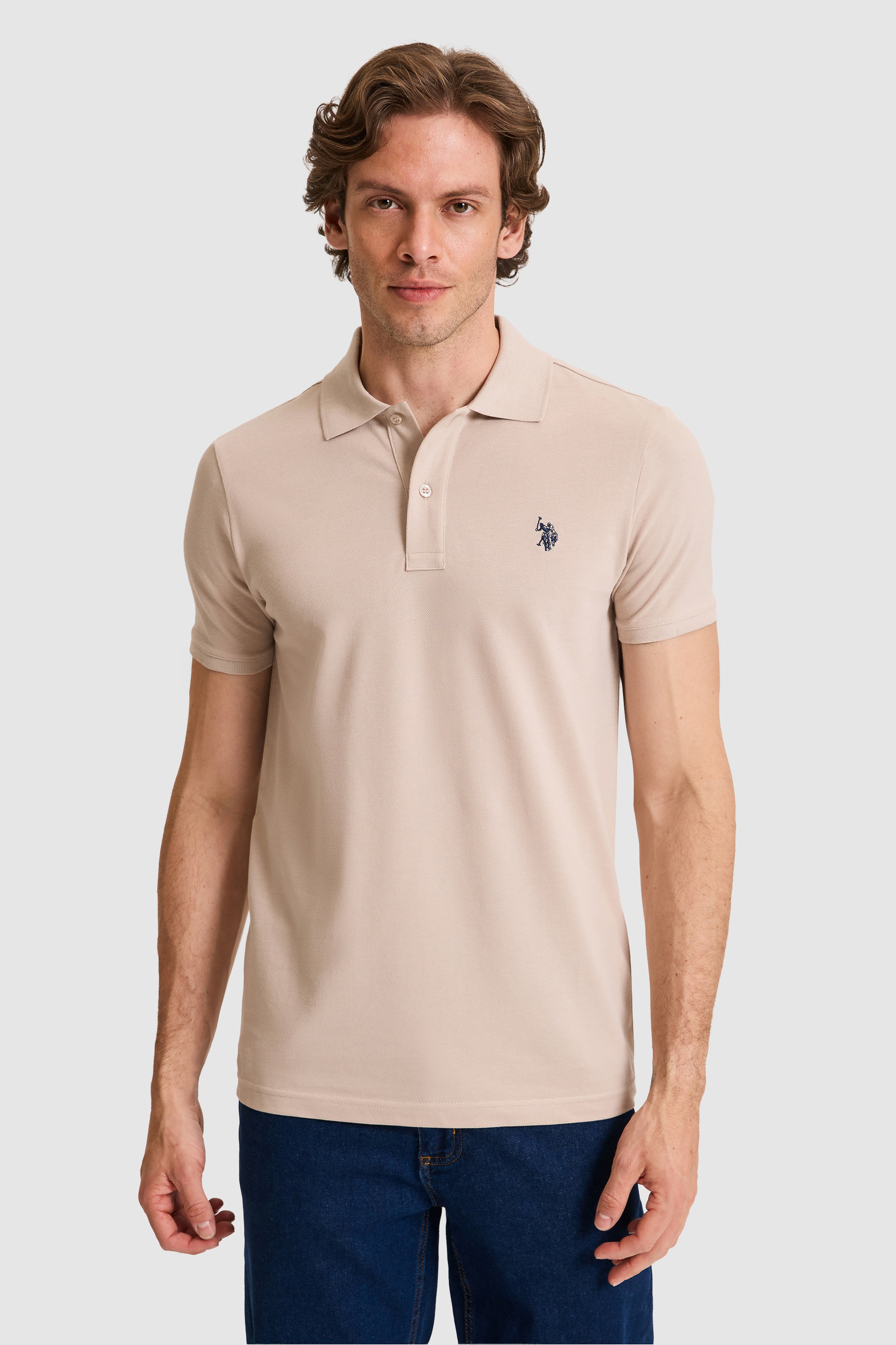 Erkek Slim Fit Polo Yaka Taş Basic Tişört - Image 1