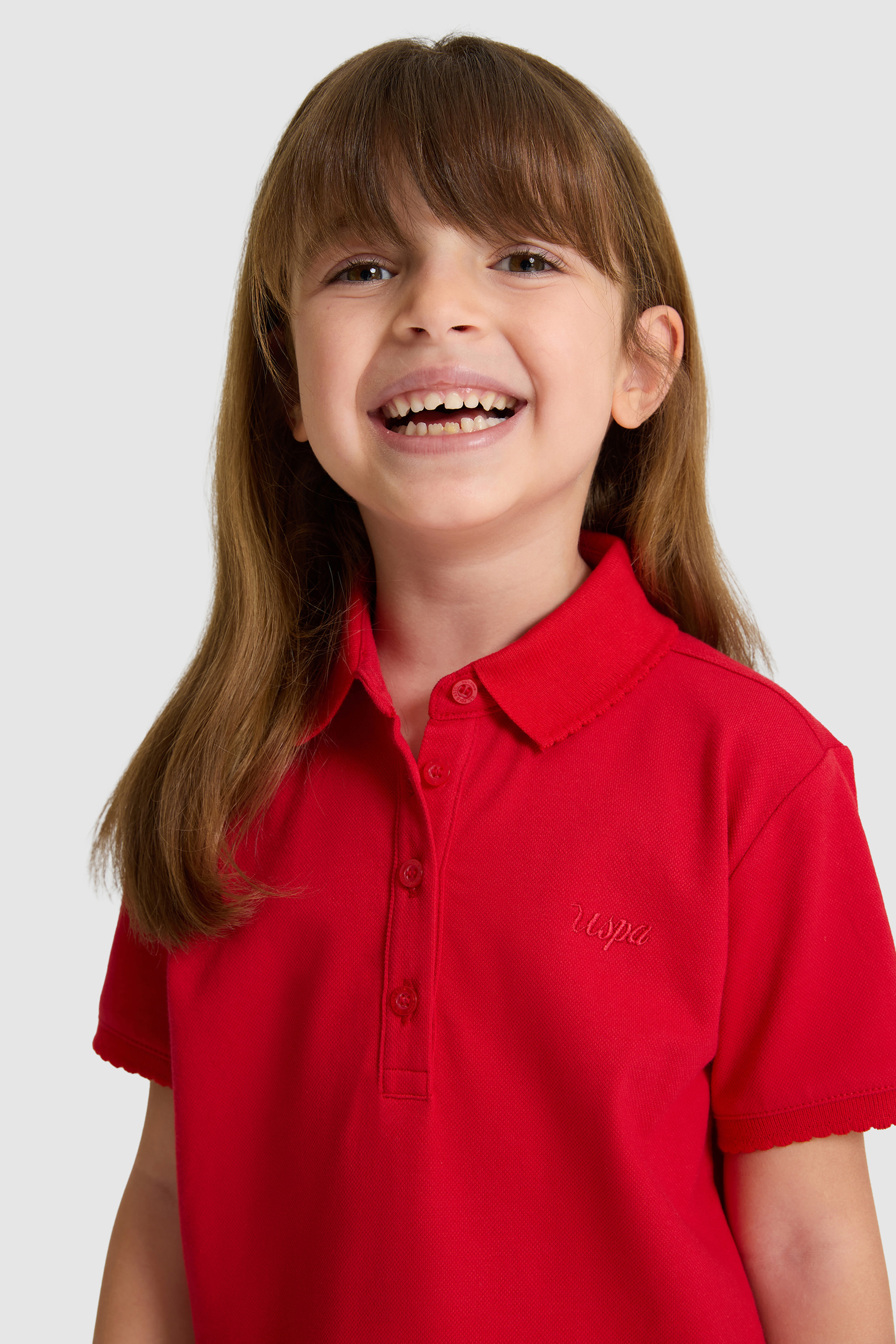 Kız Çocuk Polo Yaka Kırmızı Basic Tişört - Image 2