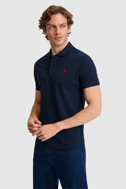 Erkek Slim Fit Polo Yaka Lacivert Basic Tişört