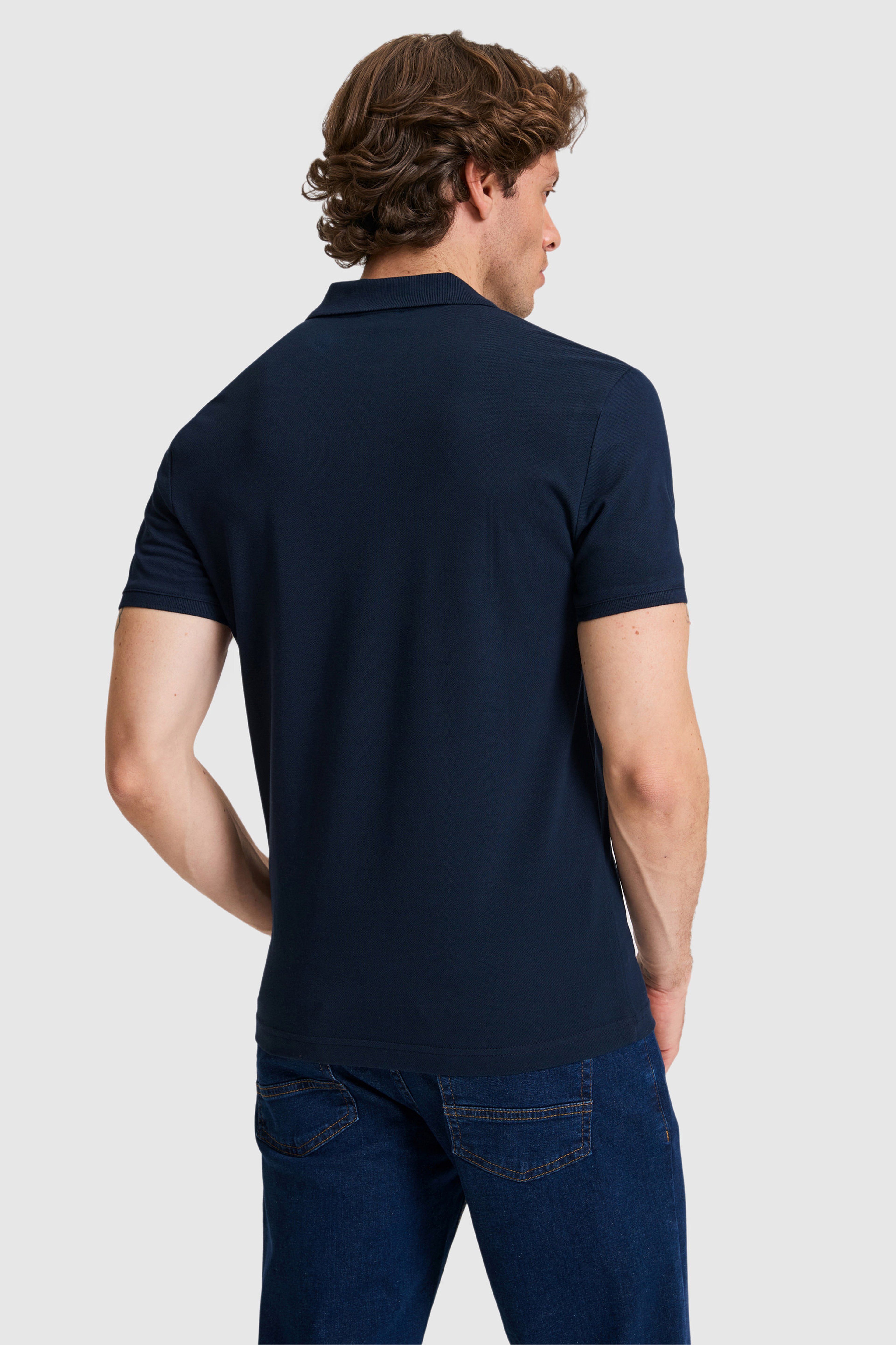 Erkek Slim Fit Polo Yaka Lacivert Basic Tişört - Image 5