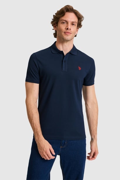 Erkek Slim Fit Polo Yaka Lacivert Basic Tişört