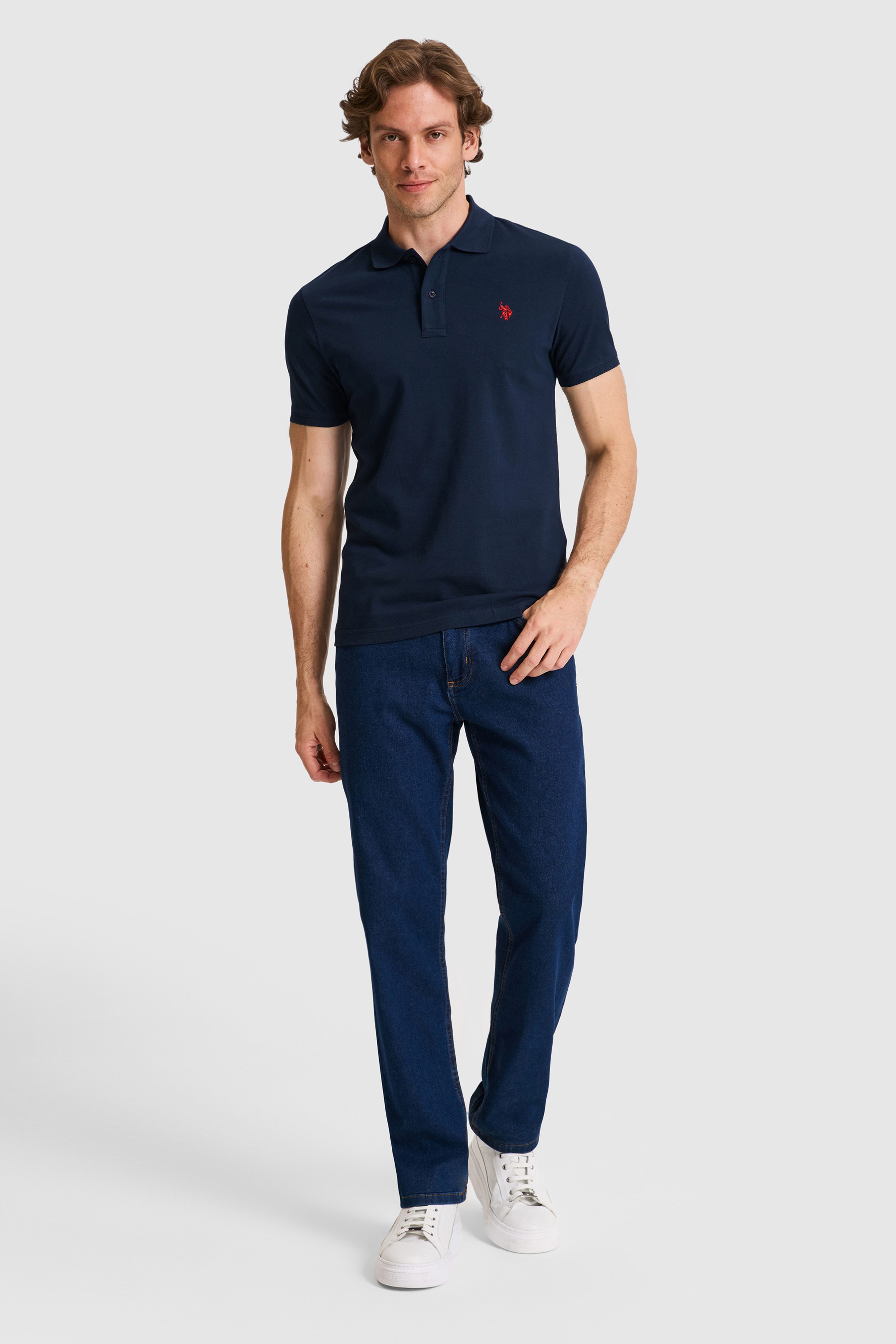 Erkek Slim Fit Polo Yaka Lacivert Basic Tişört