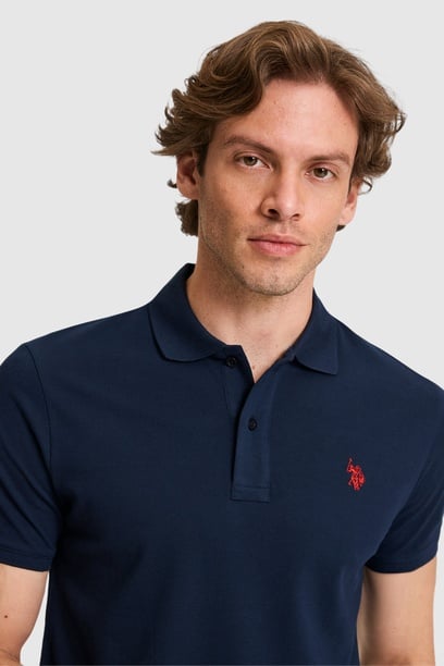Erkek Slim Fit Polo Yaka Lacivert Basic Tişört