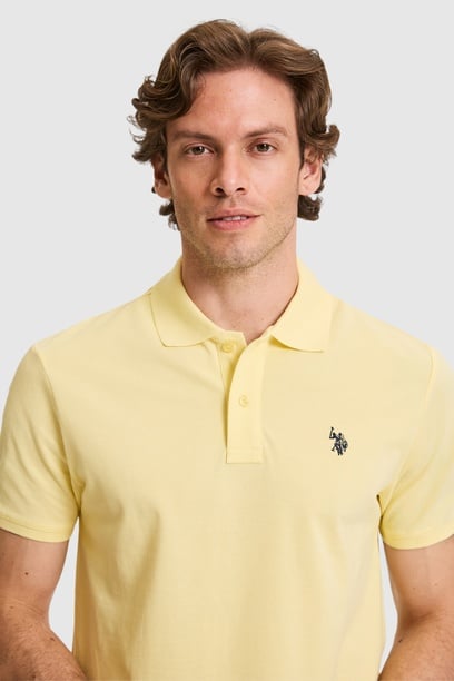 Erkek Slim  Fit Polo Yaka Açık Sarı Basic Tişört