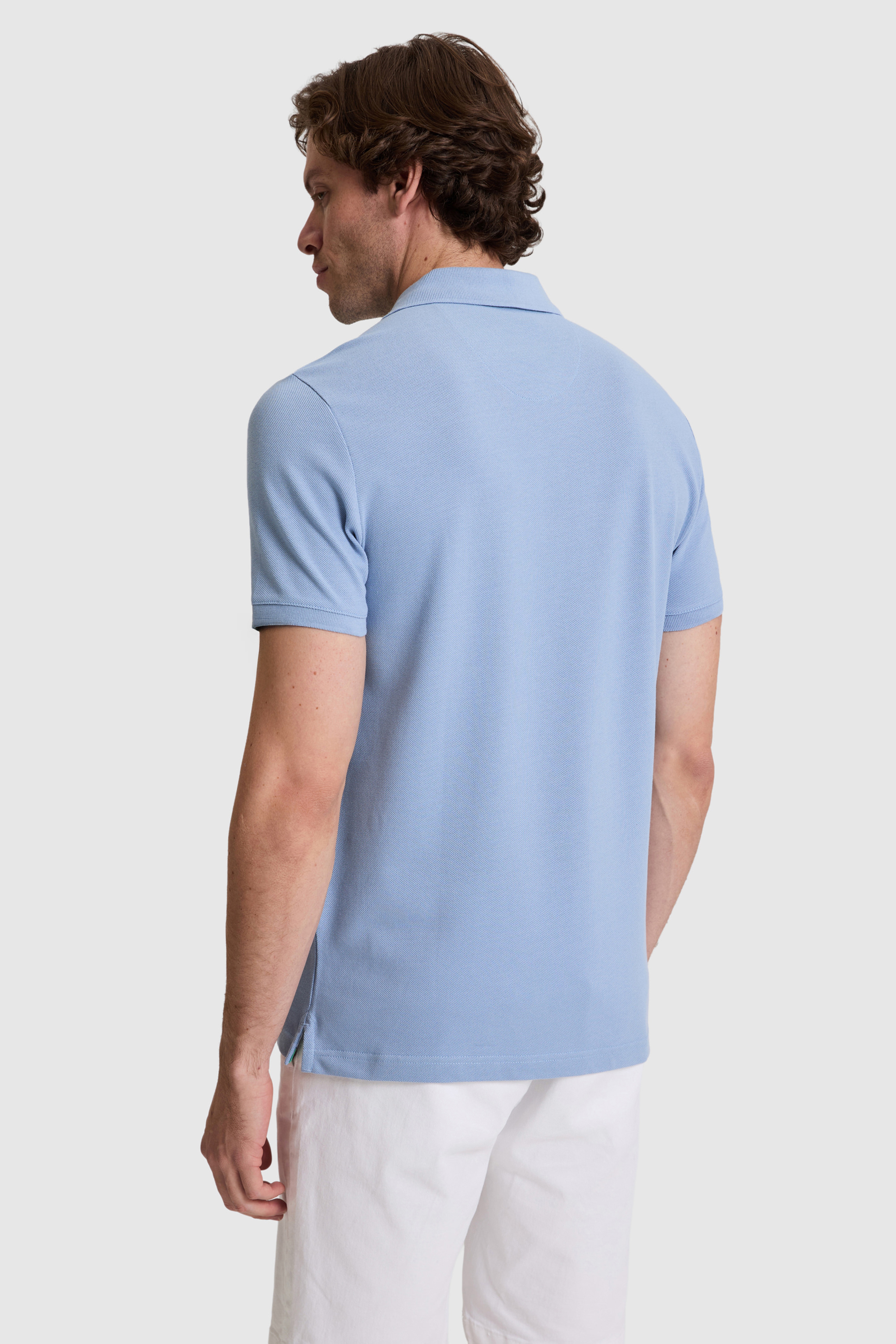Erkek Slim Fit Polo Yaka Mavi Basic Tişört - Image 5