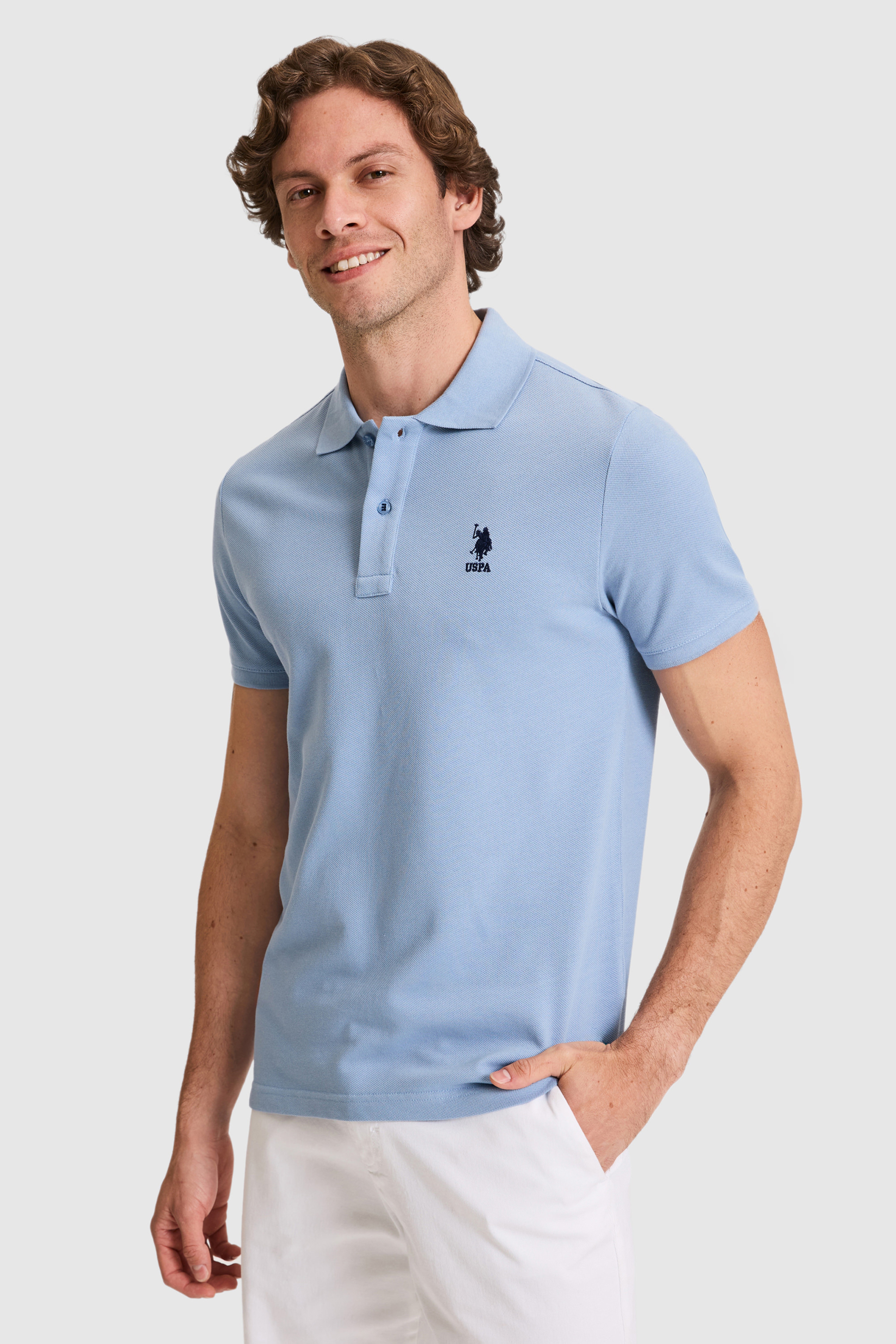 Erkek Slim Fit Polo Yaka Mavi Basic Tişört - Image 3