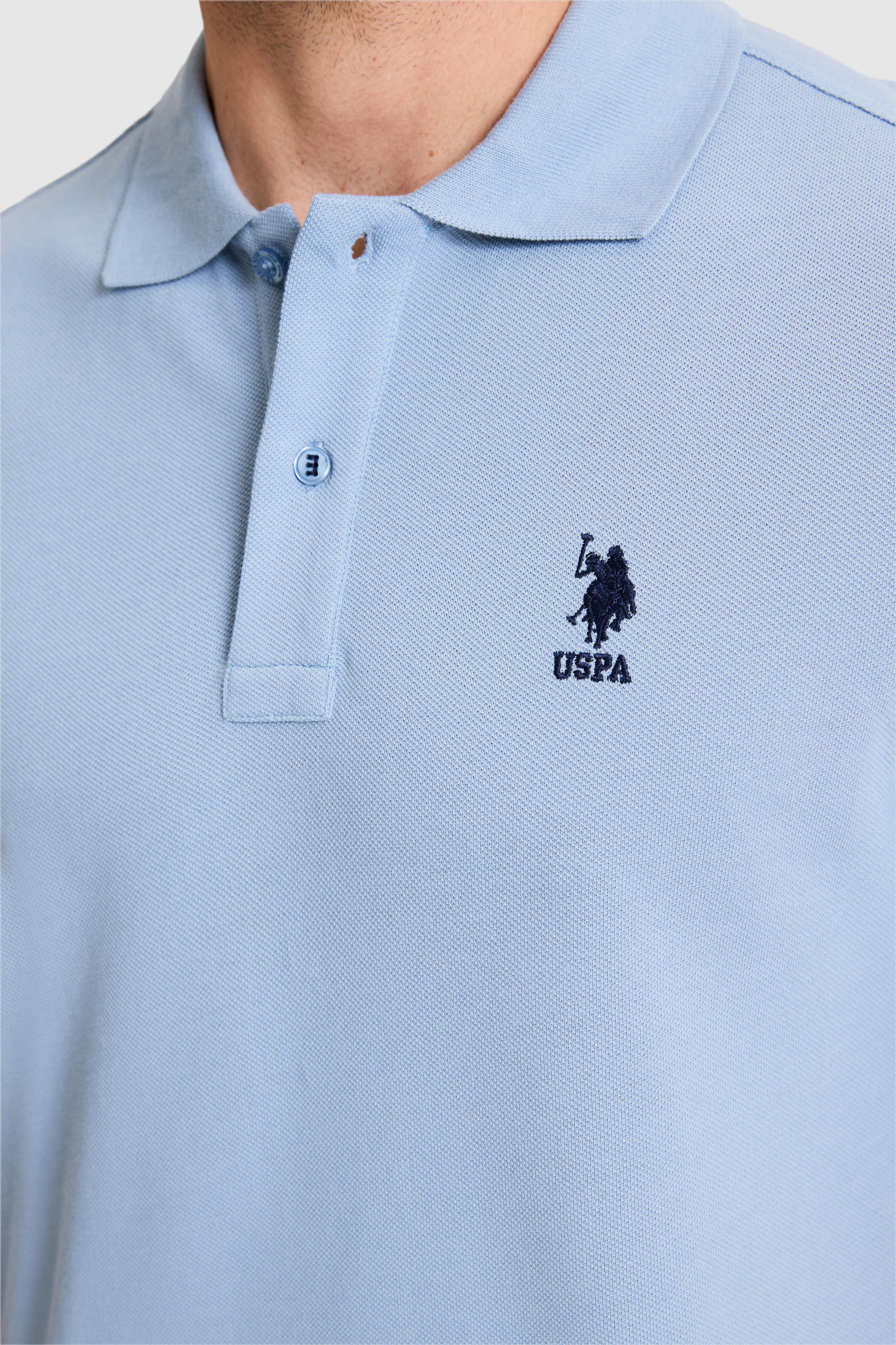 Erkek Slim Fit Polo Yaka Mavi Basic Tişört