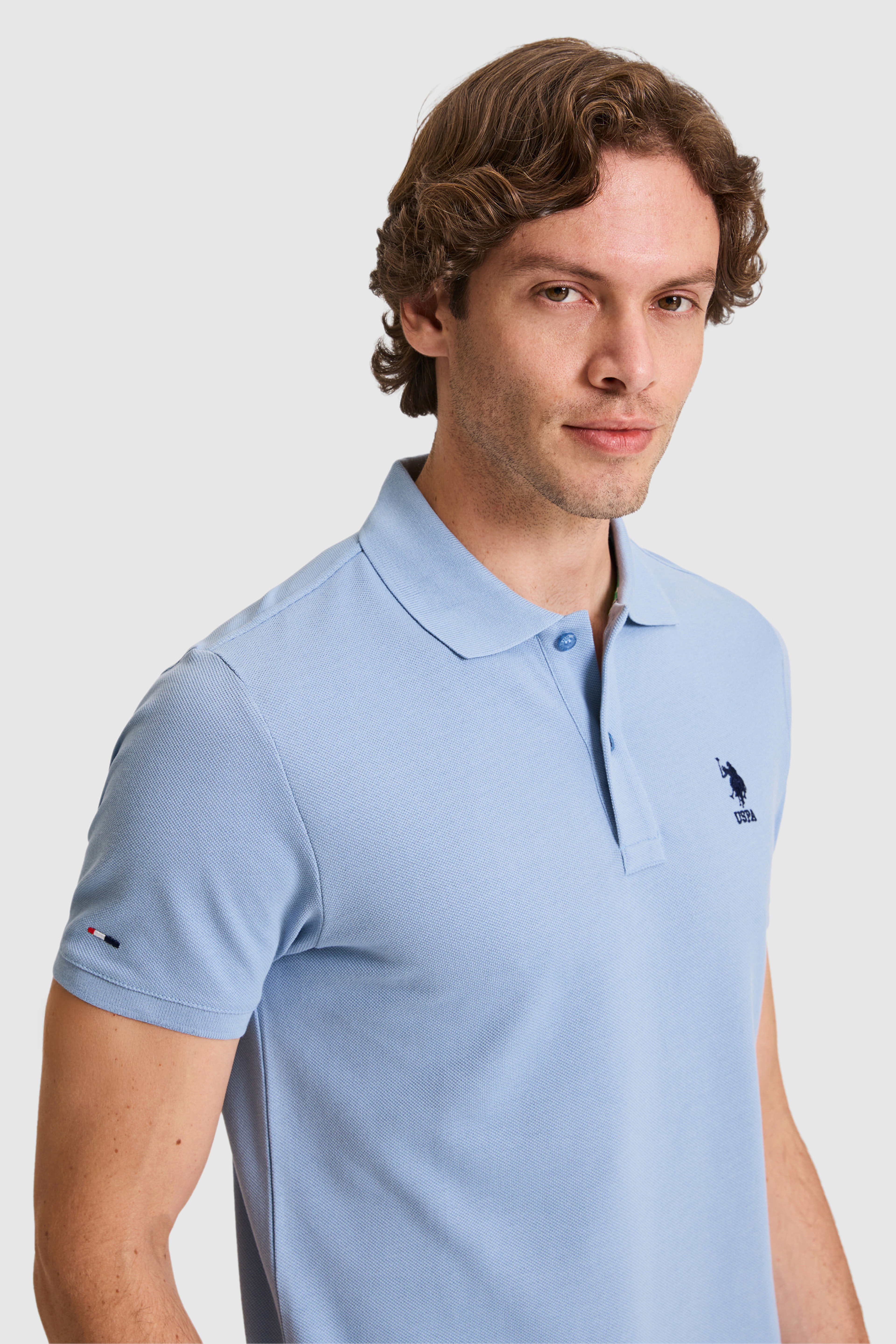 Erkek Slim Fit Polo Yaka Mavi Basic Tişört - Image 2