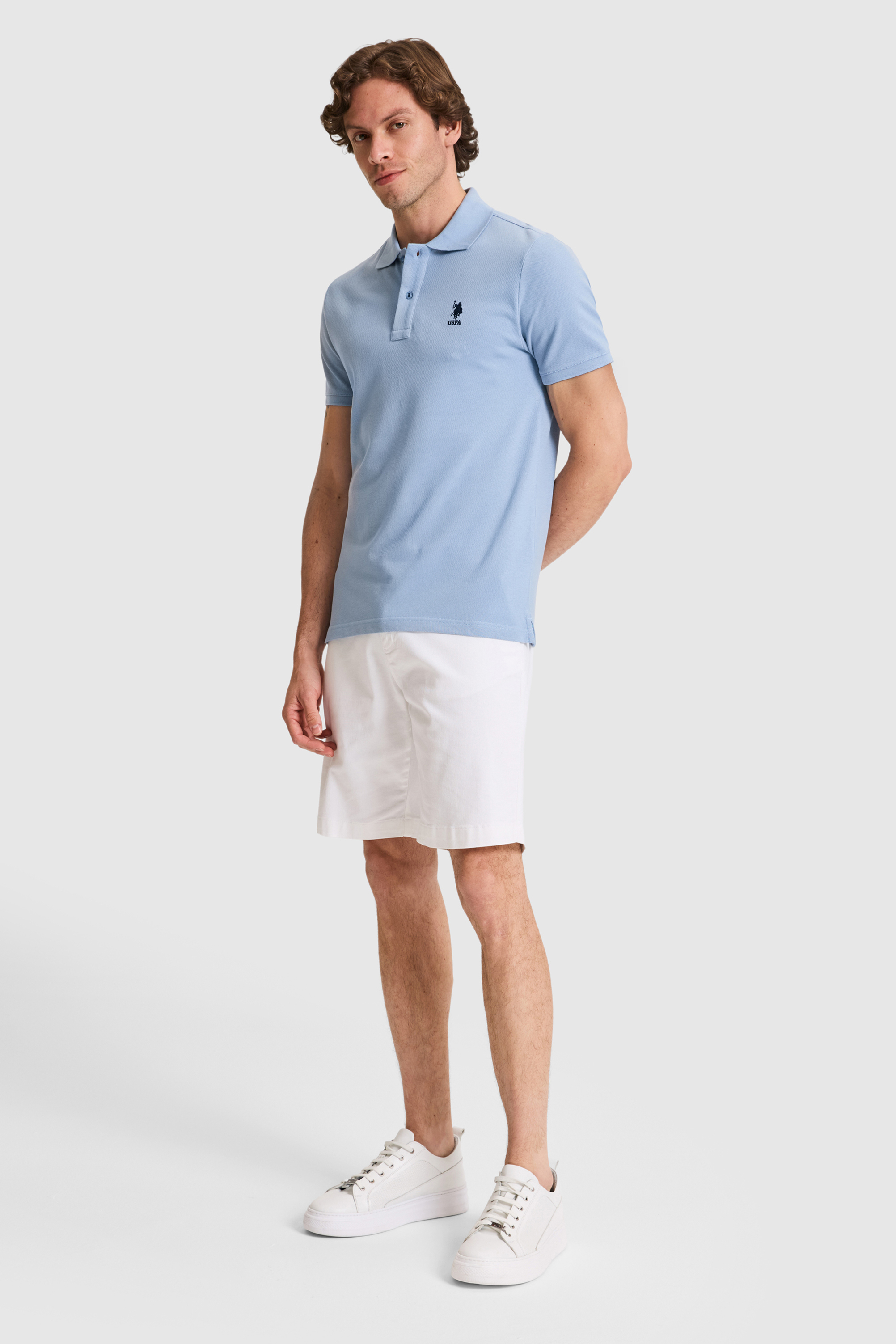 Erkek Slim Fit Polo Yaka Mavi Basic Tişört