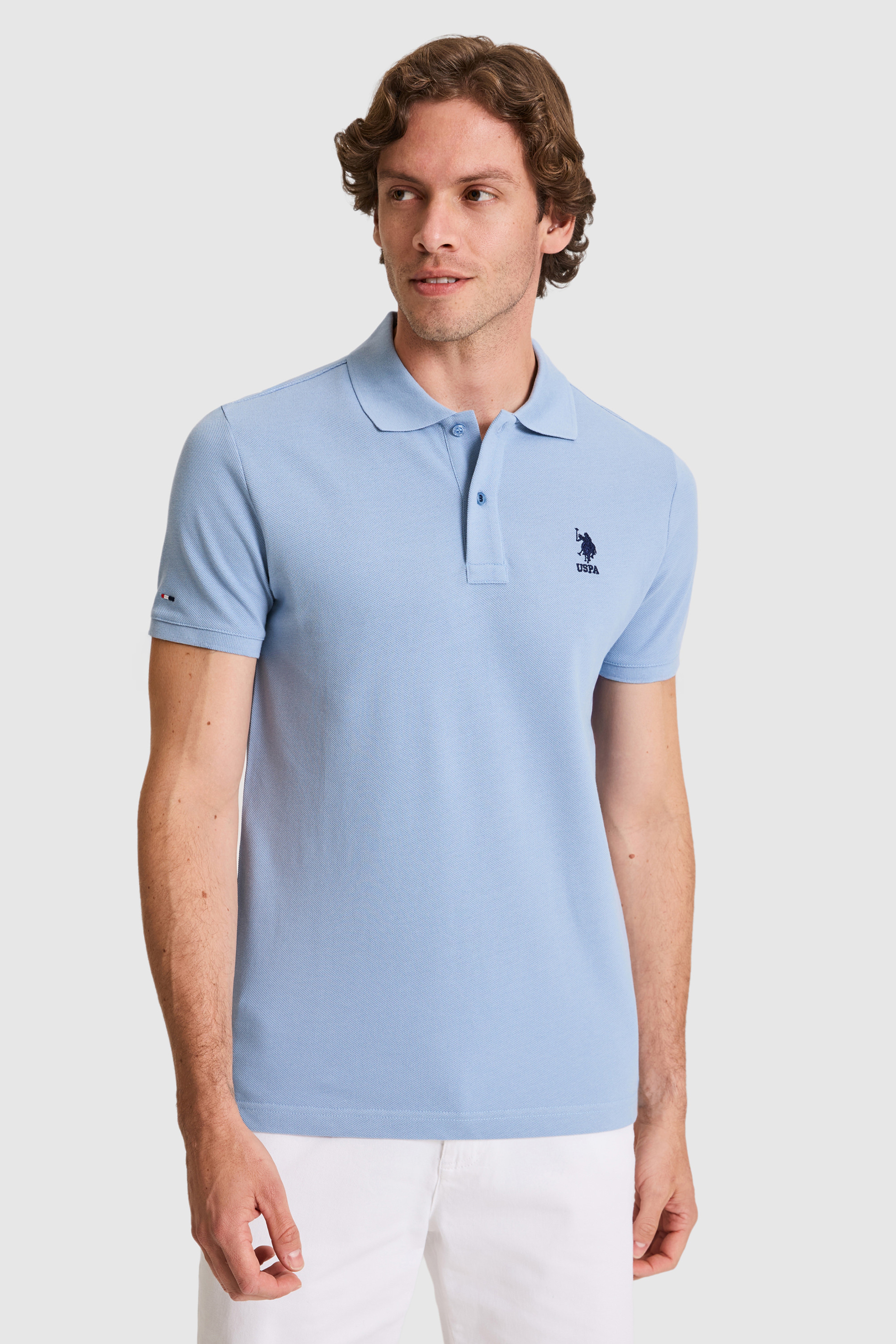 Erkek Slim Fit Polo Yaka Mavi Basic Tişört - Image 1